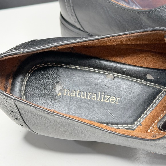 Vtg Y2K Naturalizer Oxford Shoes 9 Black Leather Lace Up Chunky Heel Square Toe - Picture 7 of 11